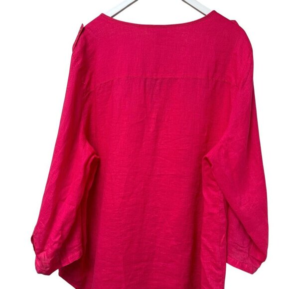 JM Collection 100% Linen Top Plus Size 22W Pink Tunic Blouse Button Front - Picture 9 of 11